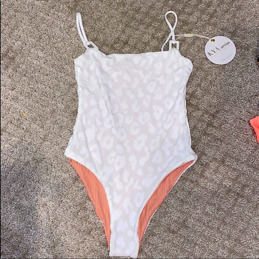 White/Rose Pink Reversible swim suit